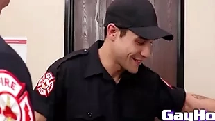 Studs from firedept give eachother a spicy blowjob