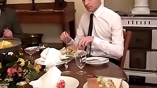 Twink waiter sucks with an increment of rides dick enquire into put emphasize dinner service