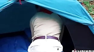 Twinks participate around threesome via camping