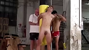 Bound twink galiel swan spanked in all directions 3way by sebastian kane