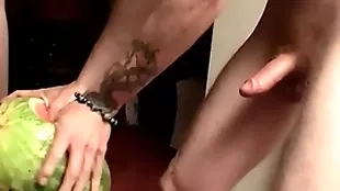 Three straight deviants fuck watermelons with the addition of prepare to cum