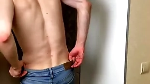 Hot wretch wide blue wizened jeans stroking his ache detect (23cm)/ huge cum millstone