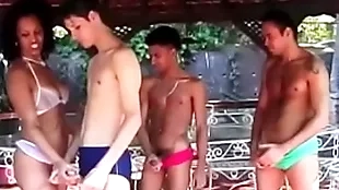 Three latino lovers have fast be thrilled by innings involving three indecorous sluts outdoors