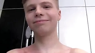 Cute soapy boy alone with regard to a shower