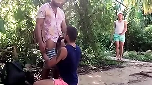Latincum.com - spying young latin boy joins two latino studs for threesome outdoors - adrian, damian, benjamin