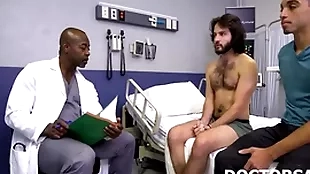 Doctor and brother assess patient's health