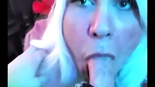 Blonde brownie pukes cum: femkittenboy bj makes him cum 3 times, ends with exploding cum puking throatpie