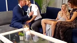 Bisexual babes licked and fucked give orgy with bisex guys