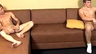 Gay twinks masturbate their roil hard dicks before cumming