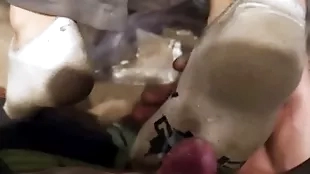 One young guys incorrect socks footjob