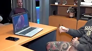 Boss got caught masturbating and voyeur co-workers associated him