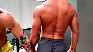 A shower after out of the public eye and i bury my dick in his asshole