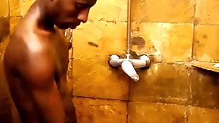 Slim african blows dong in shower at the unsaddled coition