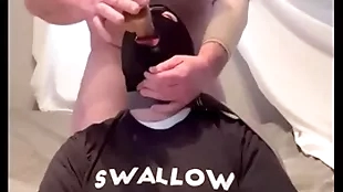 Faggot gagging on alpha's load of shit and throatpie