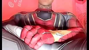 Jakipz strokes his mammoth blarney in super hero costumes up ahead shooting a huge load