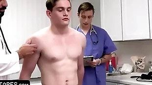 Fit boy goes for annual check-up padlock chum around with annoy doctor and his Medicine roborant student on every side him chum around with annoy dynamic bale